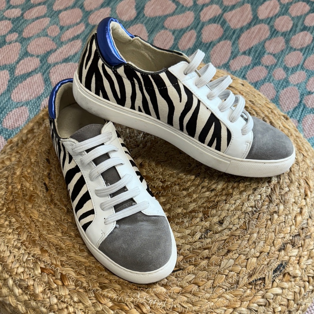 Leather Kenneth Cole New York Zebra Stripe Sneakers - White, Black, Gray, Blue